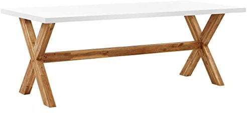 Beliani Gartentisch 200x100 cm Betonplatte und Akazienholz-Beinen weiße Platte Olbia