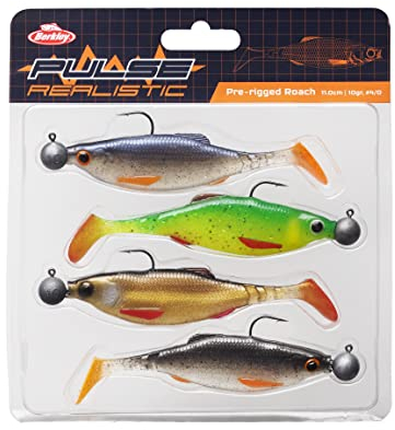 Berkley Pulse Realistic Roach vormontierte Gummiköder mit Jigkopf - Ultrarealistische Form und Aktion für das Raubfischangeln - Hecht, Zander, Barsch, 11cm | 4pcs