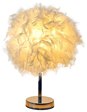 Kugelweiße Feder-Tischlampe Nachttischlampe mit Goldsockel Feder-Tischleuchte Schreibtisch-Lampenschirm für Schlafzimmer, Heimdekoration, Fotografie-Requisiten