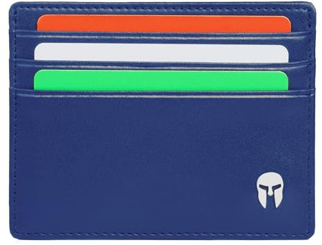 SPARTANO Porta Carte Credito Uomo con Protezione RFID, Portafoglio Slim Sottile Elegante con 6 Tasche per Tessere e 1 per Banconote - ARES (Blu)