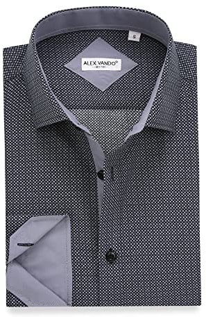 Alex Vando Mens Printed Dress Shirts Long Sleeve Regular Fit Button Down Shirt,Black,L