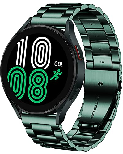 DEALELE Armband Kompatibel mit Samsung Galaxy Watch 6/6 Classic / 5/5 Pro / 4/4 Classic / 3 41mm / Active 2, 20mm Edelstahl Metall Ersatz Armbänd für Huawei GT3 42mm / GT2 42mm, Dunkel grün