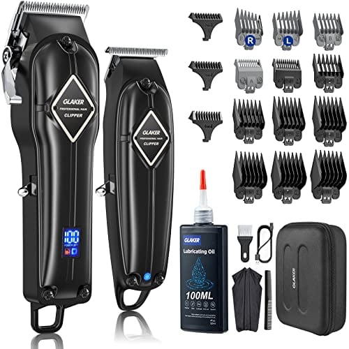GLAKER Haarschneidemaschine für Herren + Haarschneider Kit, Akku-Friseur Professionelles Haarschneidemaschine Haarschneide-Set Bartschneider für Männer Frauen Kinder, Fading Clippers mit 13 Guards