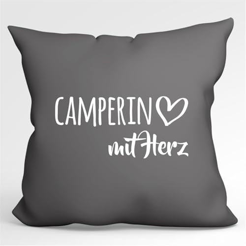 Huuraa Kissen Camperin mit Herz Deko Zierkissenbezug 40x40cm Steel Grey mit Motiv für die tollsten Menschen Geschenk Idee für Freunde und Familie