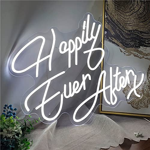 WangXLDD Neon Light Happy Ever After Neon Light, LED Letters Neon Signs for Wall Room Decoration, Suitable for Bedroom, Birthday, Engagement, Wedding Party, Bar (60x50cm) (70x58cm)