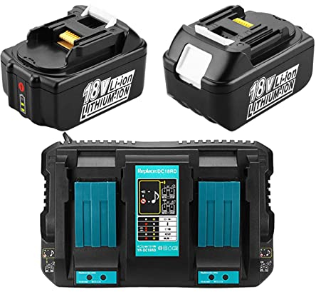 Lot de 2 batteries de rechange BL1850B 18 V 5000 Ah avec chargeur double chargeur DC18RD pour Makita 18 V LXT400 BL1850 BL1860 pour Makita Radio DMR109W DMR108 DMR110 DUH523Z DUC353Z DUR181Z