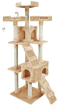 AQPET Tiragraffi Manhattan 170 cm con Cuccia per Gatti Albero Parco Giochi Gioco Tira Graffi per Gatto Beige