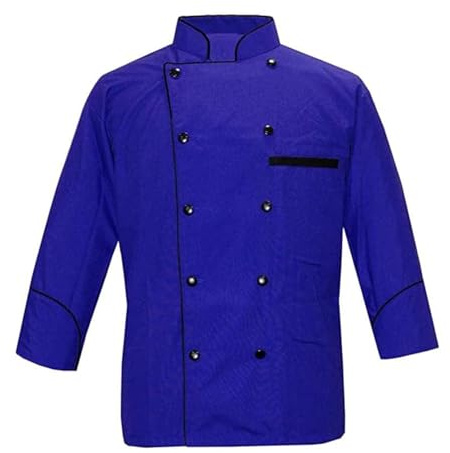 Herren-Kochjacke, mehrfarbig, leicht, mit kontrastierender schwarzer Paspelierung (Größe S-5XL), Blau, Small