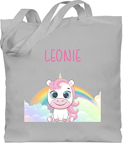 Baumwolltasche - Einhörner - Süßes Einhorn mit Name personalisiert I Unicorn - Unisize - Hellgrau - kinder stoffbeutel kindergarten wechselkleidung kita tasche unicorns regenbogen beutel