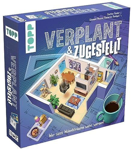 Frech Verplant & Zugestellt – das Flip & Write-Spiel über große Pläne und zu wenig Platz. Das kreative Zeichenspiel mit 26 spannenden Szenarien: Von Tiny House bis Luxusvilla