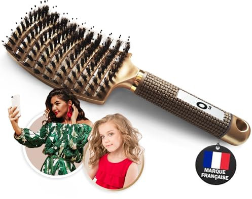 Brosse à Cheveux Doree en Poils de Sanglier, 100% Naturelle - Pour Démêler en Douceur ! (Gold)