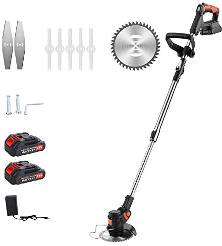 BASII Electric Hand Push Lawn Mower, Cordless Lithium Battery Lawn Mower with Detachable Wheels and LED Power Display, 10000RPM 3 in 1 Cordless Grass Trimmer, Adjustable Length & Angle WithoutWhells