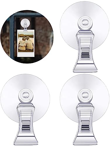 GENSMILE Supporto per clip con gancio a ventosa - 3 pezzi Ganci a ventosa per finestre in vetro Acquario, portabiglietti per il parcheggio Ventosa a morsetto con gancio a clip Clip multifunzione