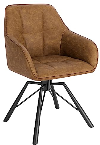 WOLTU Chaise Pivotante à 360°, Chaise Salle à Manger Scandinave, en Similicuir Vintage, Assise Rembourrée, Pieds en Métal, Marrone Clair, BH366hbr-1