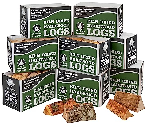 Kiln Dried Hardwood Logs, (24L), WoodSure Approved, for Wood Burners, Open Fires, Stoves, Pizza Ovens, Camp Fires and Chiminea (9 Boxes (216L))