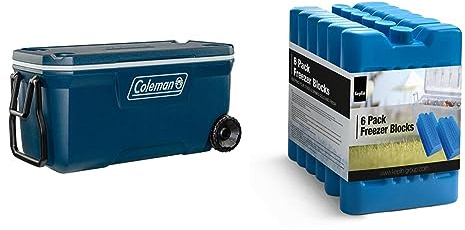 Coleman Xtreme Cooler, large cool box with 94 L capacity, PU full foam insulation & KEPLIN 6 Pack Home Freezer Blocks for Family - Long Lasting Reusable Ice Boards