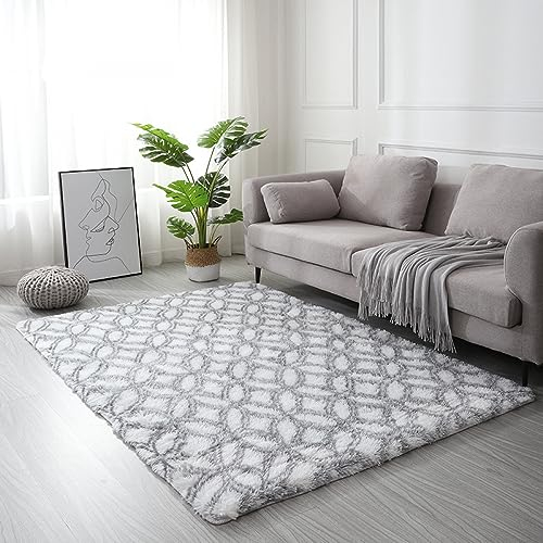Nyescasa Hochflor Teppich Langflor Modern Flauschig Weich Rechteckig für Wohnzimmer Kinderzimmer Schlafzimmer Flur Läufer Weiß Shaggy Fuzzy Innen 140x200cm