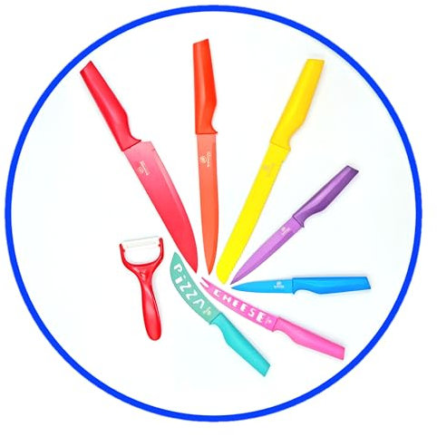 BROWNIES BUYS Kitchen Knife Set, 8 Piece Coloured Knife Set