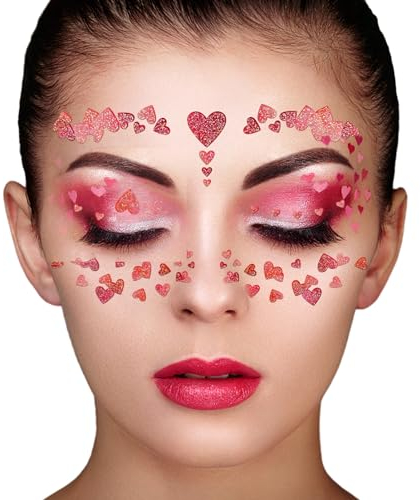 2 pièces tatouage temporaire en forme de coeur, ensemble d'autocollants adhésif tatouage Halloween/Carnaval Rouge tatouage temporaire