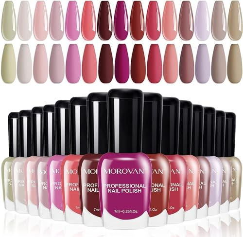 Morovan Smalto Unghie set: Smalti Per Unghie 15 Colori 0.25oz Smalto Nude Rosa Smalto Per Unghie Asciugatura Rapida Scatola Regalo di Nail Art per Le Donne