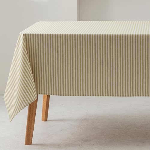GAMUSI Tischdecke, schmutzabweisend, rechteckig, feine Streifen, grün, wasserdicht, Stoff, 100% Baumwolle, waschbar, innen und außen, 140 x 100 cm