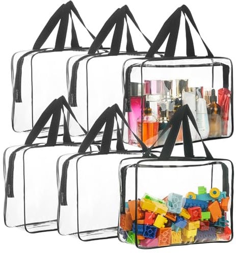 6 Packs Large Toy Storage Bags, Reusable Clear PVC Board Game Storage,11.8x8.6x3.9 Travel Waterproof Organizer Bags with Zipper for Toys,Books,Building Blocks,Puzzle