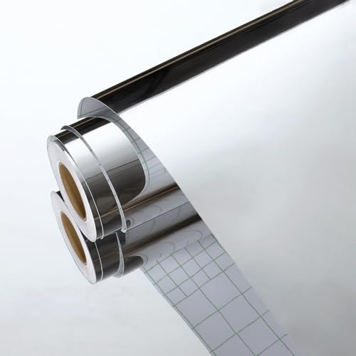 Yullpaper Spiegelfolie Selbstklebend Möbel Tapete Silber Klebefolie Möbel Tapeten Wohnzimmer Folie für Arbeitsplatte Schränke Flexibel Spiegel Aufkleber Dekofolie Möbelfolie Selbstklebend 40cm X 800cm