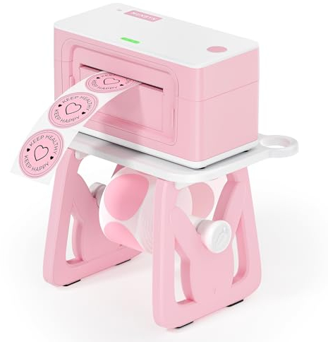 MUNBYN 2025 Nouveau Porte étiquette, Support de Stockage, Porte étiquette Thermique pour Imprimantes d'étiquettes, Blanc+Rosé
