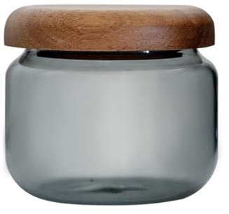 soulnioi Grey Glass Food Storage Jars with Screw Airtight Seal Acacia Wood Lids, Organization for Jars Bottles Containers Travel Gear, Sugar, Salt, Coffee,Cookies (300ml)