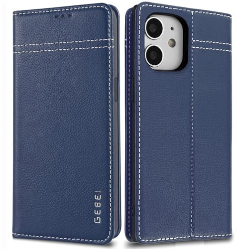 Gebei Hülle Echt Leder für iPhone 11 (6,1) - Premium Lederhülle Klapphülle mit Standfunktion und Kartenfächer Flip Case Ledertasche für iPhone 11-6,1 Zoll (Blau)