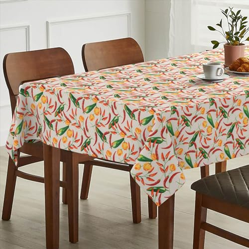 Tischdecke Stoff abwaschbar Tischtuch Tafeldecke pflegeleicht Lotuseffekt schmutz- & wasserabweisend für Indoor Outdoor Tischdecke 160x140cm Schnittkante Chili