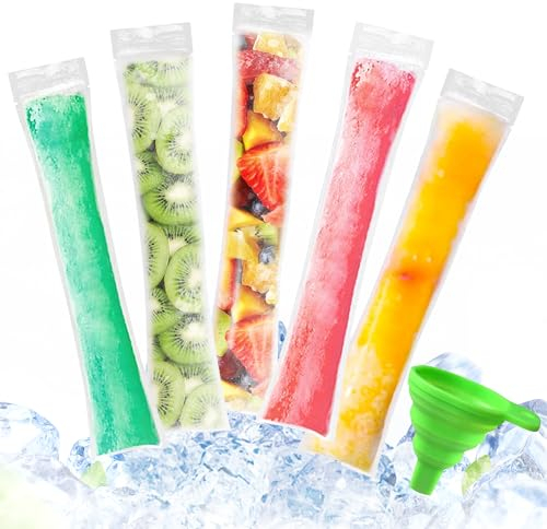 Bolsas para helado, 200 Piezas Bolsas para Moldes de Helado, Bolsas Popsicle con Embudo Verde, Bolsa Paletas de Hielo Desechable, para yogur, caramelos helados, helados, 5.5 x 27.5 cm