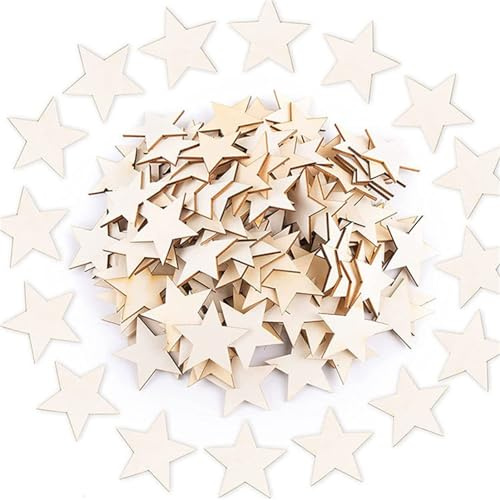 Herfair 50 PCS Holz Stern Wandsticker Kinderzimmer Wandtattoo Babyzimmer Wandaufkleber Kinderzimmer Wandsticker Wand Sticker Wanddeko Party Dekor
