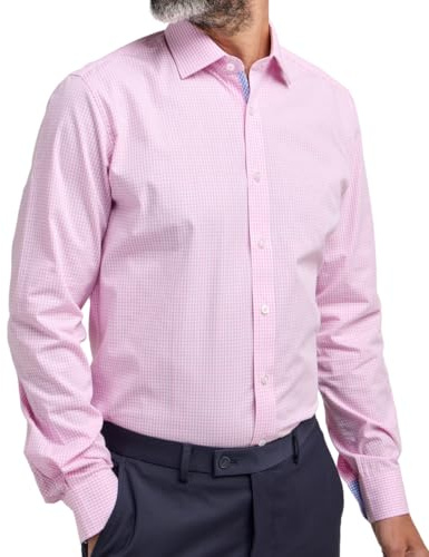 Double TWO Chemise longue à carreaux vichy coupe classique à manches longues en coton, rose, 44