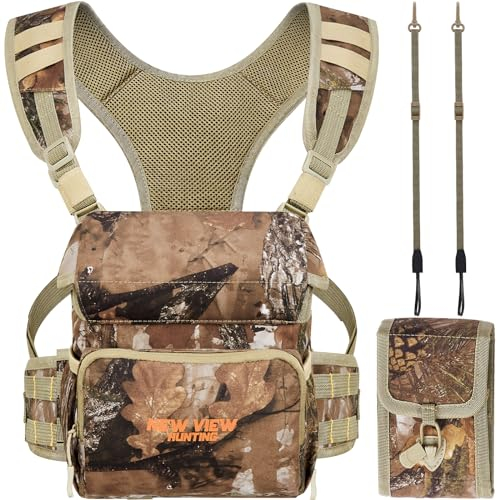 NewView Harnais Binocular avec Sac de télémètre Amovible, Sangle bino réglable et Protection Contre la Pluie - Idéal pour la Chasse, la randonnée et l'observation des Oiseaux - Quiet-M