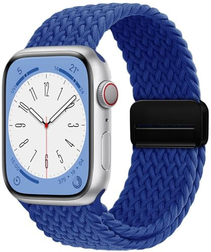 OMECKY Magnetic Braided Loop Band Compatible with Apple Watch Series 11 10 46mm 9 8 7 6 5 4 42mm 44mm 45mm 49mm for Women Men, Stretchy Nylon Elastic Sport Strap for iWatch SE/Ultra 1/2/3, Royal Blue
