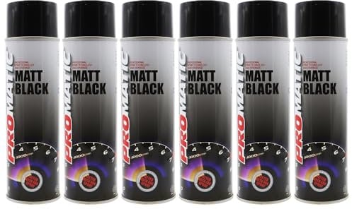 PROTOUCH 6x Promatic Matt Black Spray Paint, 500ml, Fast Drying, Weather/UV Resistant, Internal/External Use