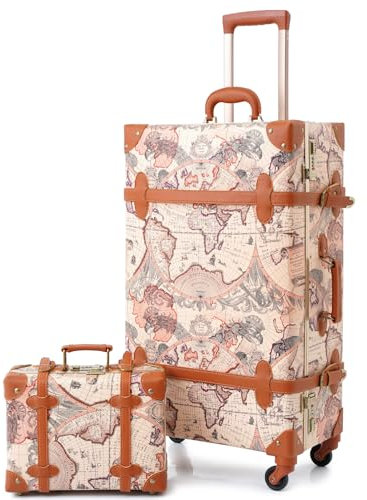 Urecity Koffer Vintage mit 4 Rollen Trolley Koffer Reisekoffer Leicht Retro Hartschalen Koffer 2-Teilig mit 12 Zoll Kleines Köfferchen (Braun, S(12)+M(20))