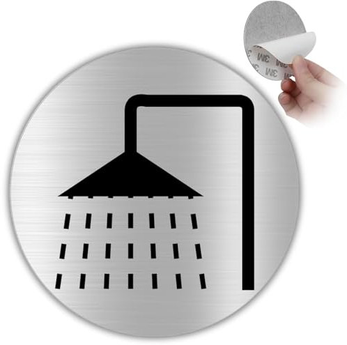 LEIASA | Señal Adhesiva Ducha - Diámetro Ø 100 mm - Grosor 0.8 mm - Aluminio - Rótulo de Ducha - Signo Ducha - Cartel Adhesivo 3M Área de Ducha - Señal Ducha
