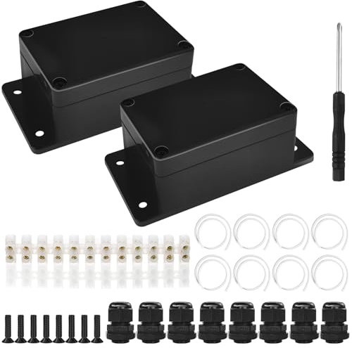 Celepoir 2 Pezzi Scatola Derivazione Esterna con Morsettiera, Scatola di Derivazione IP65 Impermeabile, Custodia di Connessione Elettrica con Orecchio Fisso, 100x68x50mm, per Esterna e Interna