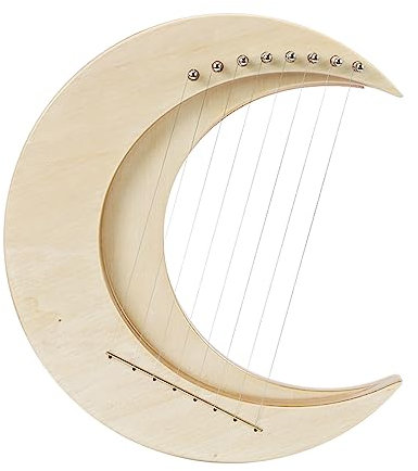 Leierharfe, Tragbares Harfensaiteninstrument, Holzharfe, mit Stimmschlüssel, Ersatzsaite, Anti-Rutsch-Pad, Saitensäulenabdeckung, Holzspäne, Mondform (Holzfarbe und 8 Saiten)
