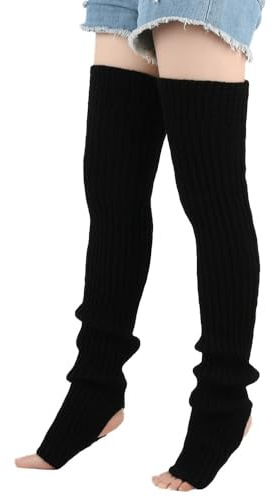 Whakano Gestrickt Beinstulpen Damen,Langer Stulpen mit Fersenloch,Winter Fußwärmer Ballett Legwarmer Armstulpen,Kniestrümpfe,Overknees Strümpfe,Beinstulpen für Yoga Tanz Ballett Fitness,Schwarz