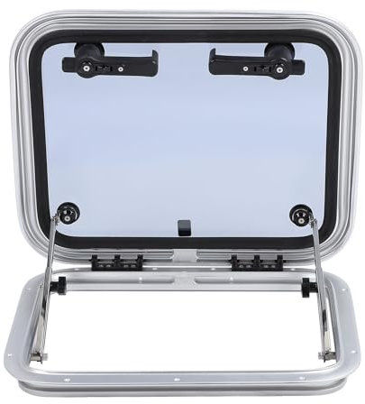 XTevu Marine Hatch Porthole Window 17 X 21in Square Heavy Duty Aluminum Alloy Deck Hatch Window with Support Rod and Handle for Yacht RV Boat Push Out Deck Hatch Window