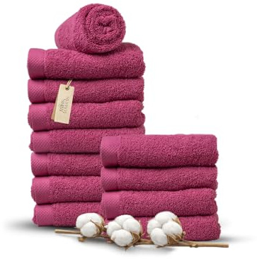 MissTowels® Handtuch Set 12-teilig – 100% Baumwolle aus Portugal, Fuchsia, 50x100 cm – Weich & Saugfähig – Hotelqualität – Oeko-TEX Zertifiziert – 8+4 Gratis
