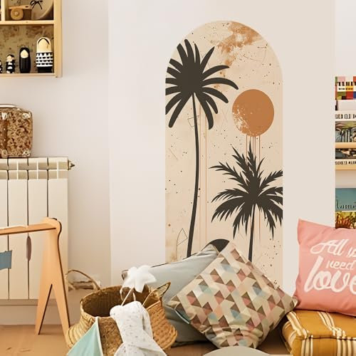 Runtoo Großer Boho-Wandkunst-Aufkleber, Motiv: Palme, modern, schlicht, für Schlafzimmer, Kopfteil, Wohnzimmer, Kinderzimmer, Büro, Heimdekoration