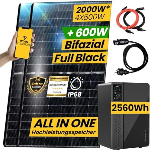 2000W/800W Balkonkraftwerk mit Speicher Komplettset 2,56kWh Marstek Jupiter C Speicher inkl. 800W integrietem Wechselrichter | Plug and Play Smart Mini PV Anlage