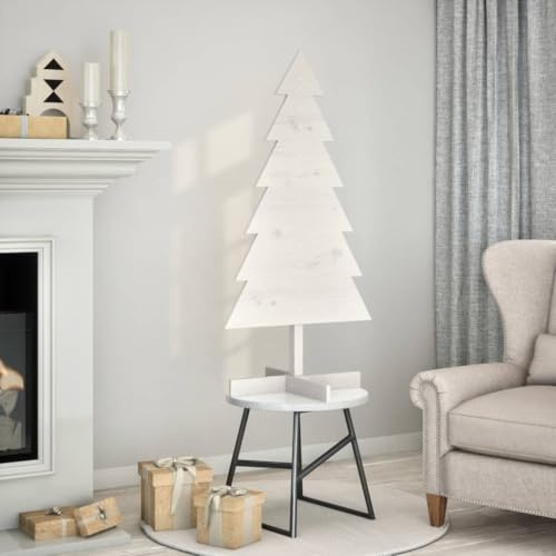 Tidyard Árbol de Navidad de madera para decoración blanca 120 cm pino macizo, árbol de Navidad, árbol de Navidad, montaje rápido para hogar, oficina, fiesta, decoración