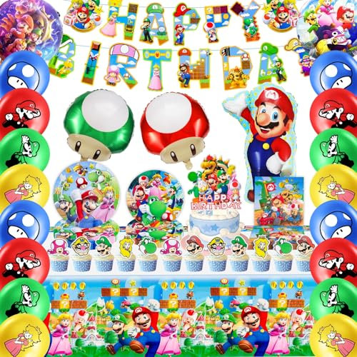 79PCS Super Birthday Decorations, Super Theme Party Tableware Set Party Supplies Include Birthday Banner, Paper Plates, Table Cloth, Balloons, Cake Topper, Napkins, Par-ty Supplies for 10/20 Guests