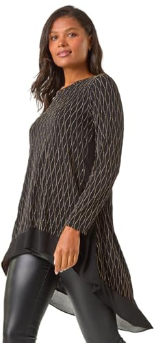 Roman Originals Chiffon Dipped Hem Top Asymmetric Tunic for Women UK Ladies Stretchy Jersey Flared Blouse Smart Fit & Flare Form Casual Loose Longline Party Hanky Tunics - Gold Onyx - Size 20