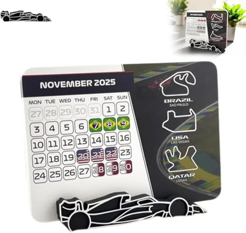 F1-Kalender 2025, Formel 1 Kalender 2025, Desktop-Rennkalender 2025 mit F1-Autoständer, 17,8 x 14 cm, Renntisch-Kalender 2025 für Motorsport-Fans, Geschenk, Motorsport-Enthusiasten, Kalender